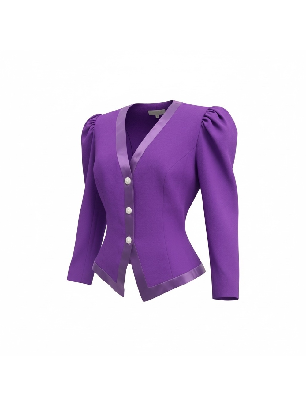 Vintage Cache Purple Satin-Trim Puff Shoulder Jacket